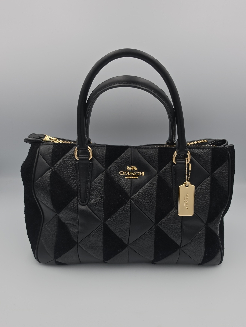 Coach Black Leather/Suede Quilted Patchwork Small Satchel W Gold Hardware (EUC)✨